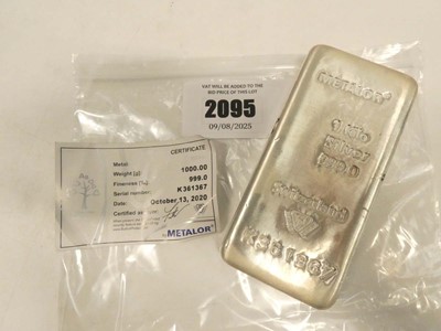 Lot 2095 - Metalor 1kg Silver Bar