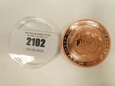 Lot 2102 - 2025 5oz copper coin