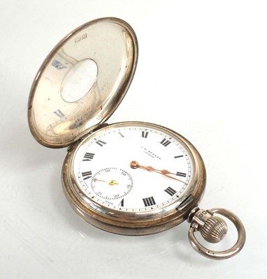 Lot 922 - A silver half hunter pocket watch by Benson,...