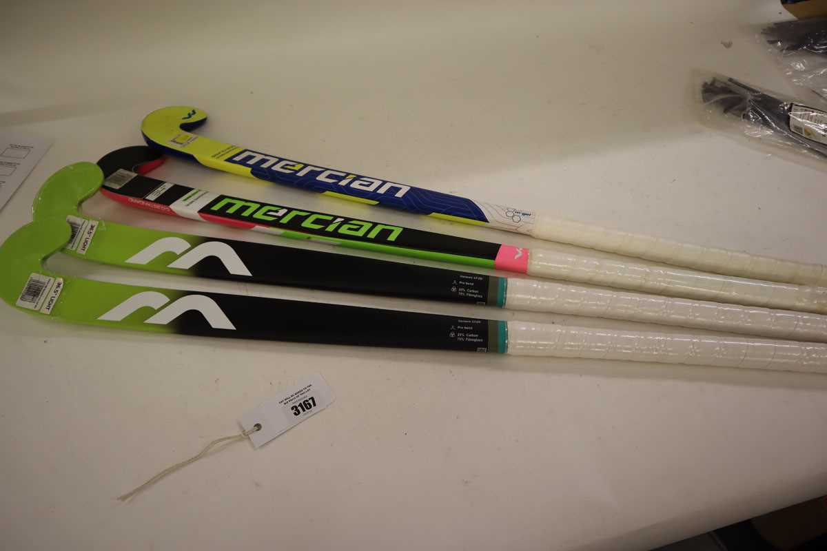 Lot 2x Mercian junior hockey sticks and 2x Genesis...