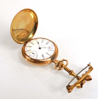 Lot 923 - A 14ct yellow gold full hunter fob watch by...