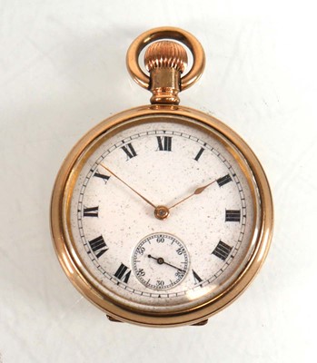 Lot 925 - A gold plated open face fob watch, the white...