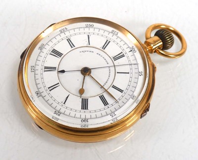 Lot 926 - An 18ct yellow gold open face centre seconds...