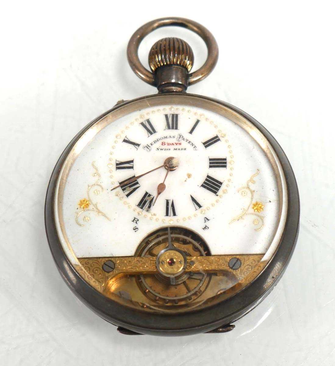 Lot 928 - A silver open face 8-day Hebdomas patent...