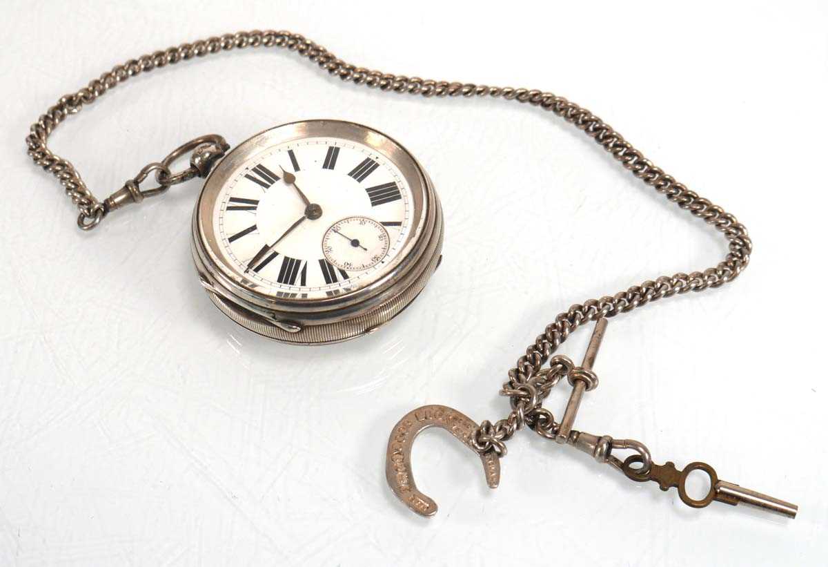 Lot 929 - A silver open face pocket watch, the white...