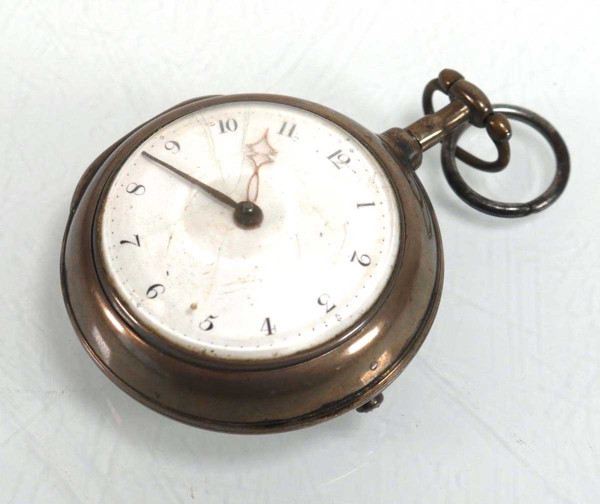 Lot 930 - A George III silver pair case pocket watch,...