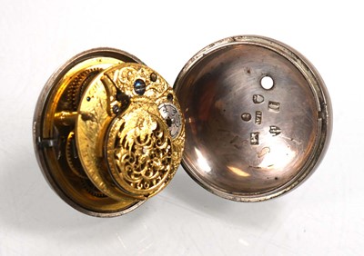 Lot 930 - A George III silver pair case pocket watch,...