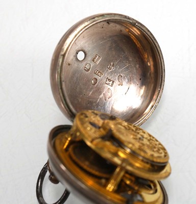 Lot 930 - A George III silver pair case pocket watch,...