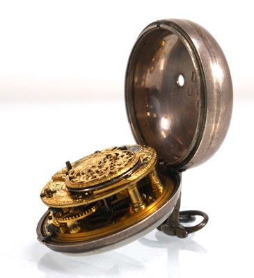 Lot 930 - A George III silver pair case pocket watch,...
