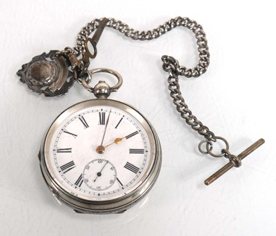 Lot 933 - A silver open face pocket watch, the white...