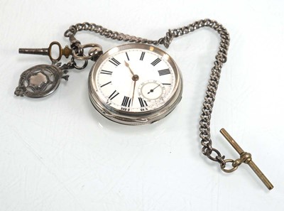 Lot 934 - A silver open face pocket watch, the white...