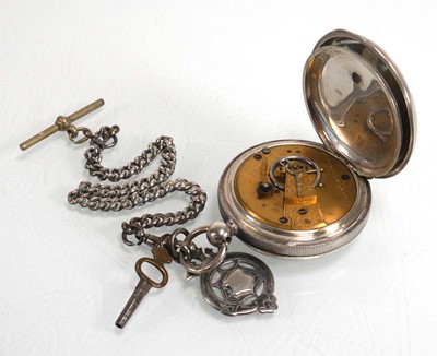 Lot 934 - A silver open face pocket watch, the white...