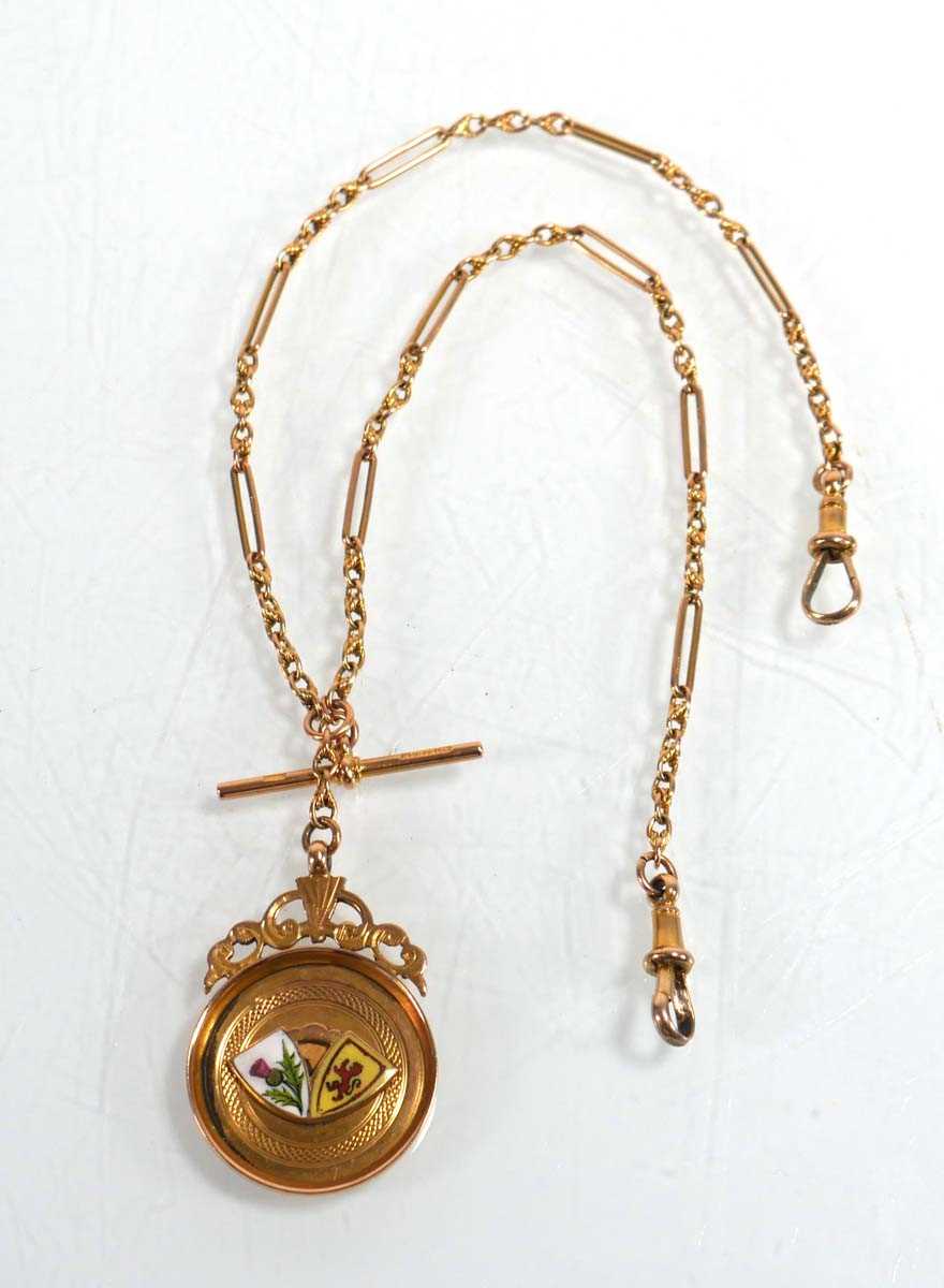 Lot 832 - A 9ct yellow gold fancy link watch chain with...