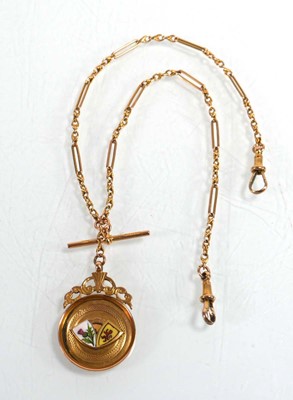 Lot 832 - A 9ct yellow gold fancy link watch chain with...