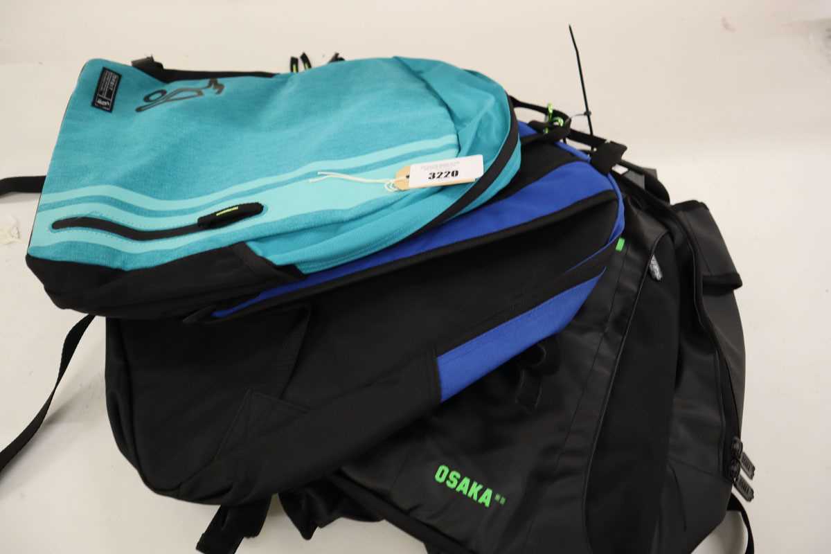 Lot 2x Kookaburra and 1x Osaka hockey backpacks