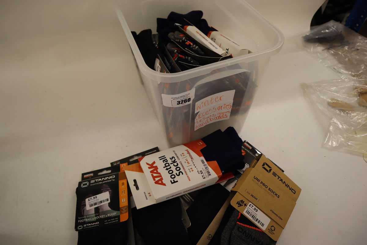 Lot Box containing various sports socks