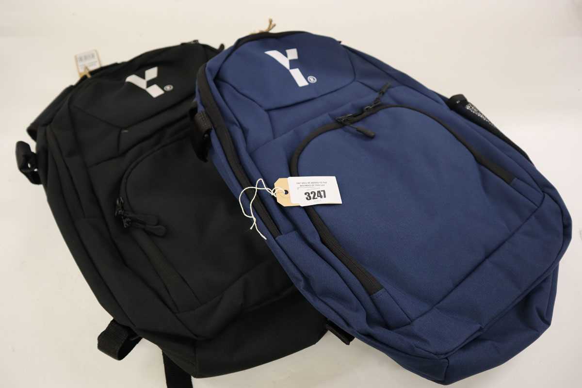 Lot 2x Y1 hockey backpacks; 1x black and 1x blue