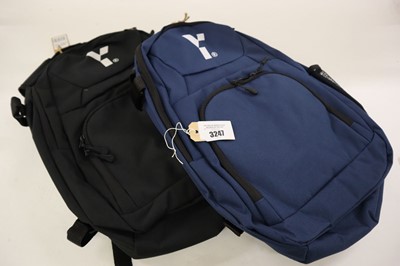 Lot 2x Y1 hockey backpacks; 1x black and 1x blue