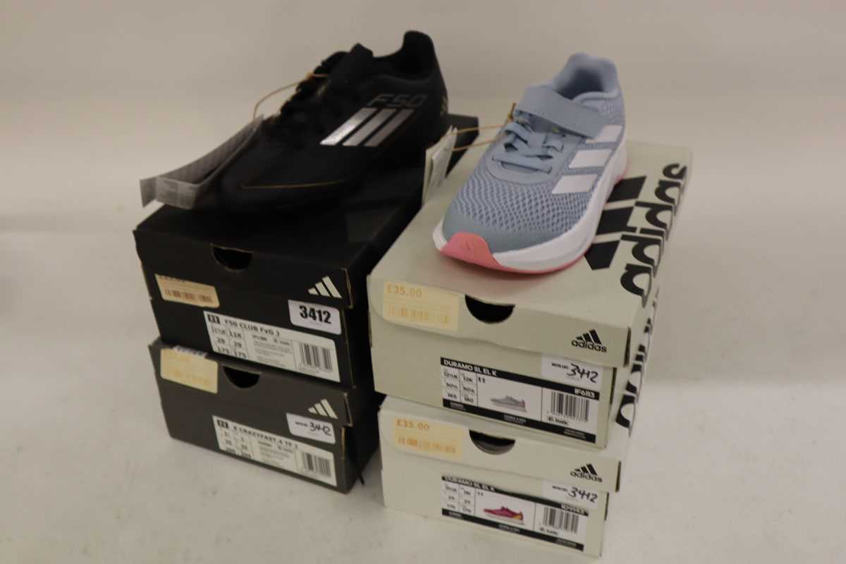 Lot 4x boxed pairs various Adidas children's shoes