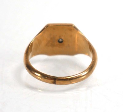 Lot 838 - A 9ct yellow gold signet ring set small...