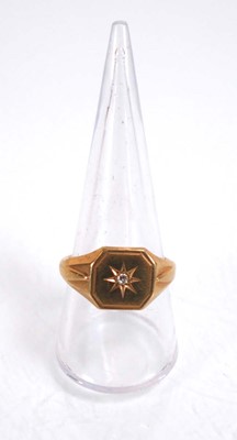 Lot 838 - A 9ct yellow gold signet ring set small...
