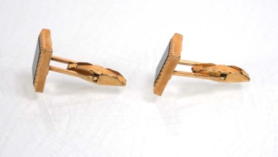Lot 839 - A pair of 9ct yellow gold cufflinks of...