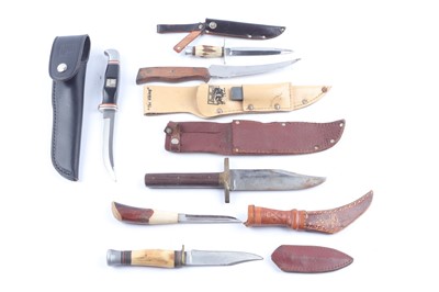 Lot 1485 - Six various sheath knives inc. G96 Model 110...