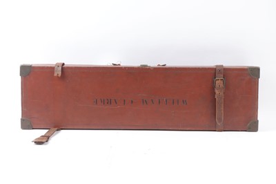 Lot 1428 - Leather gun case with brass corners, blue...