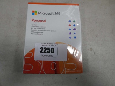 Lot 2250 - Microsoft 365 Personal 12 month subscription...