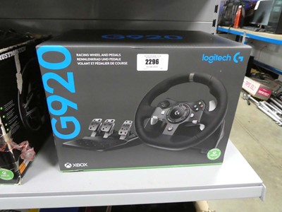 Lot 2296 - Boxed G920 racing wheel and pedals for Xbox
