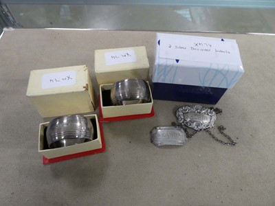 Lot 2449 - Two silver decanter labels and two silver...