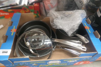 Lot 3046 - Tray of Kirkland pots and pans