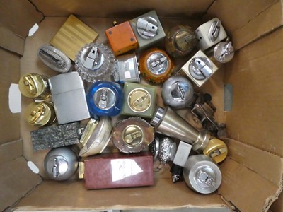 Lot 2492 - Box of assorted lighters to include onyx,...