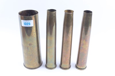 Lot 1325 - Three 40mm Bofors brass shell cases and a...