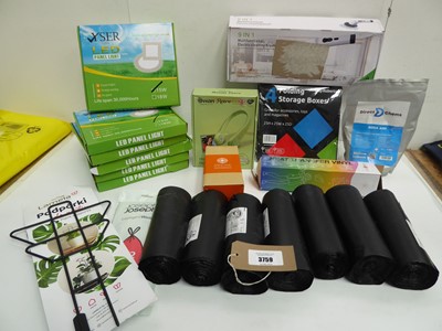 Lot 3759 - LED panel lights, refuse sacks, record...