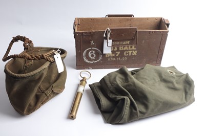 Lot 1149 - Box containing militaria to include ammo box,...