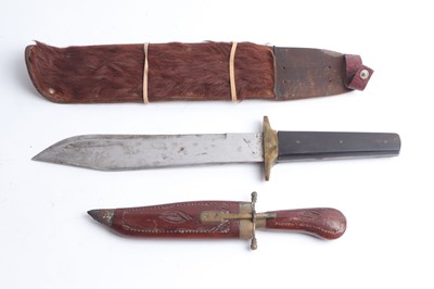 Lot 1231 - Bowie knife, 9½ ins blade in sheath, with a...