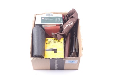 Lot 1234 - Box of shooting equipment inc. Leica...