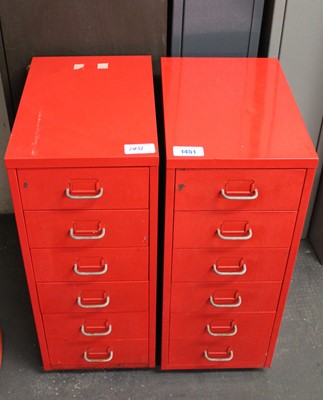 Lot 1451 - Pair 6-drawer red tool cabinets (16x11x27 ins)