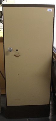 Lot 1458 - Cream and brown metal storage cabinet,...