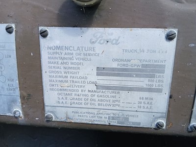 Lot (UFF 747) 1943 Ford 'Willys Jeep' GPW ¼-ton...