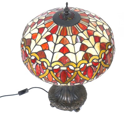 Lot 93 - A near pair of Tiffany style table lamps, each...