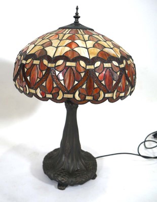 Lot 93 - A near pair of Tiffany style table lamps, each...