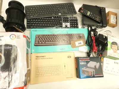 Lot 2418 - Keyboards, speaker, power strips, DVD player, etc