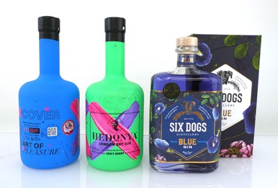 Lot 42 - 3 bottles of Gin, 1x Six Dogs Blue Gin with...