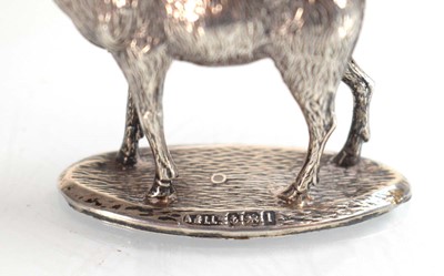 Lot A silver pin cushion modelled as a stag, Adie...