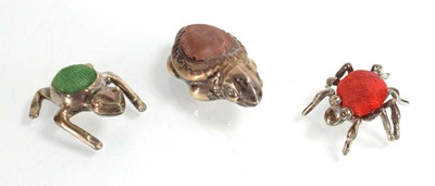 Lot A silver pin cushion modelled as a spider,...