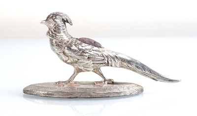 Lot A silver pin cushion modelled as a cock...