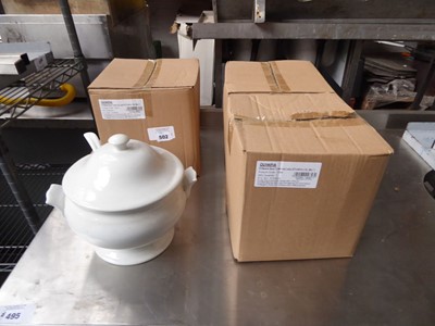 Lot 502 - 4 Olympia white ware soup tureens and ladle...