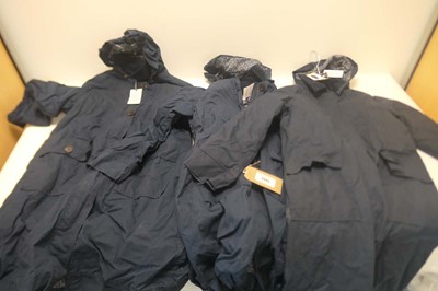 Lot 3402 - x3 Elle waxed cotton long coats in navy